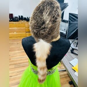 Brown Faux Fur Hood with Tail